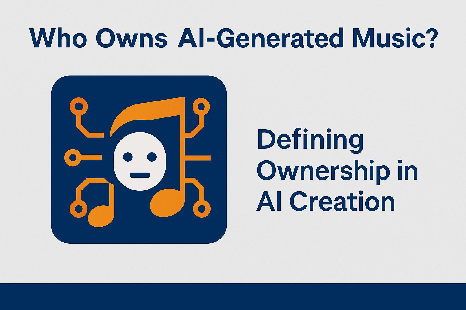 Icon illustrating ownership of AI-generated music, featuring a stylized music note and a neutral face, emphasizing the complexities of copyright and rights management in AI music creation.